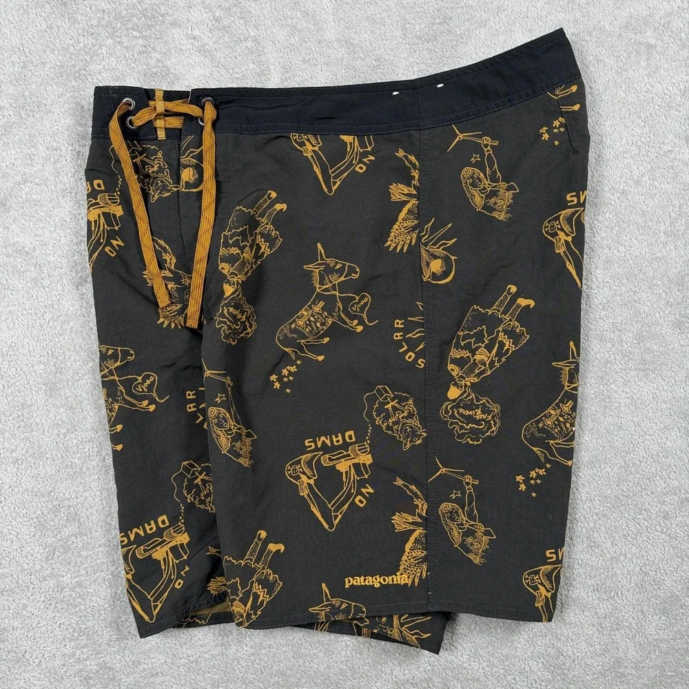 Patagonia Mens 32 No Dams Wavefarer Board Shorts Black Nylon Swim Trunks 86622